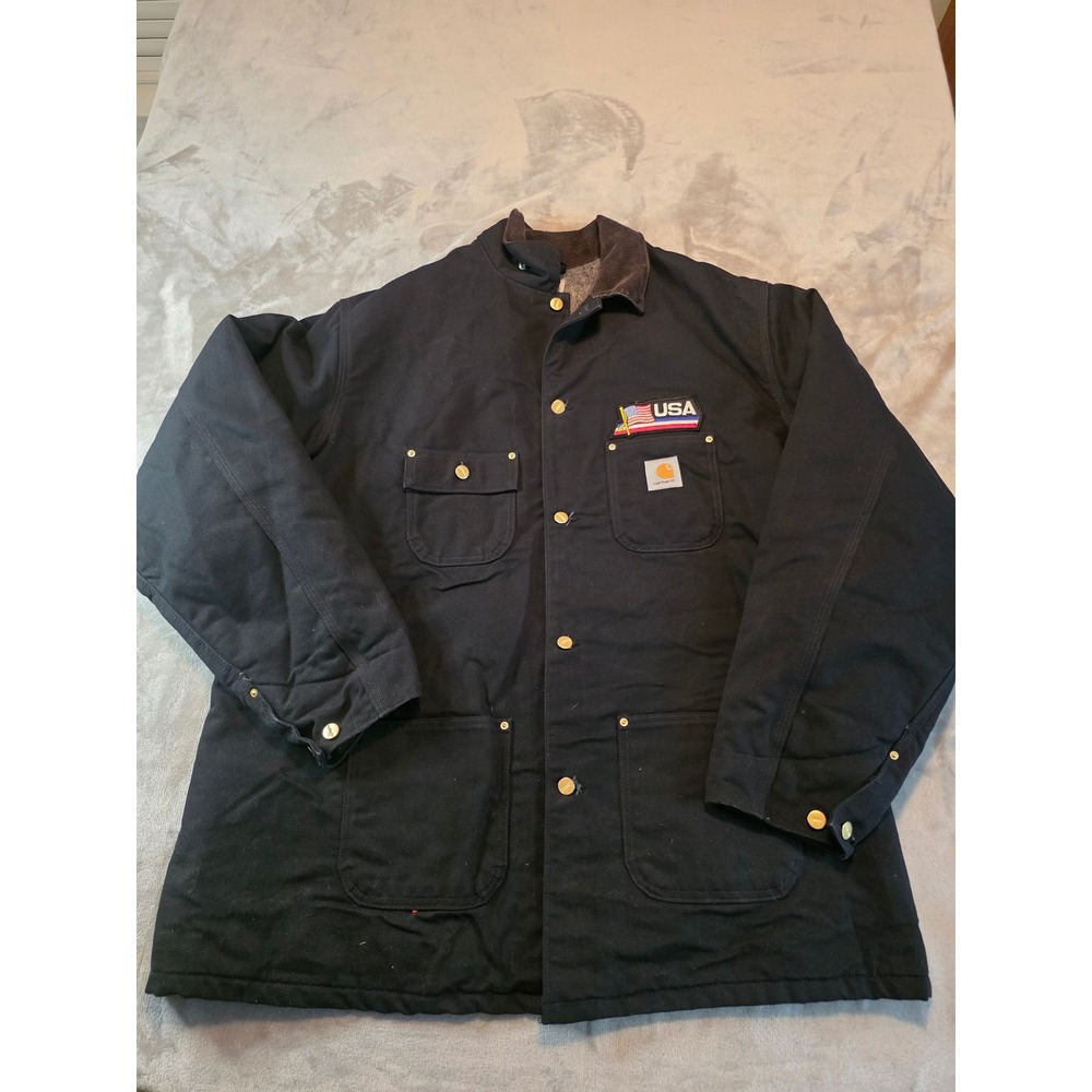 Carhartt Duck Chore Coat Mens 50 Tall Black C01 BLK USA Made Blanket Lined